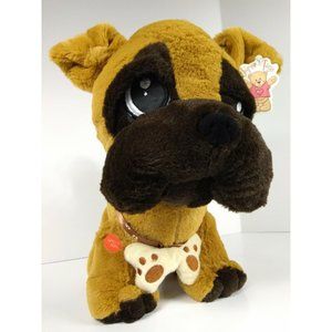 Brown "Barking" Bulldog Puppy Dog 12" Plush w/ Paw Print Bowtie by Japer Toys